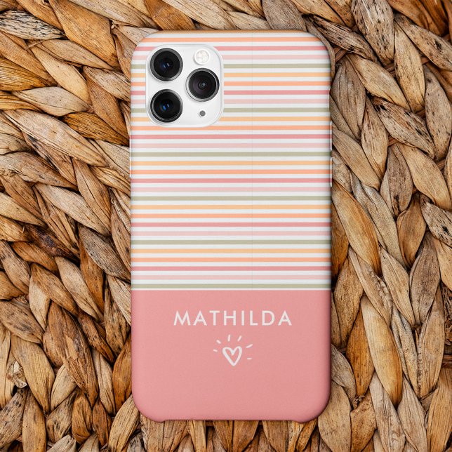Moderne, helle Streifen Case-Mate iPhone Hülle (phone case with striped pattern and name)