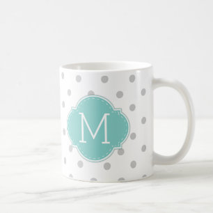 Moderne hellgraue Tupfen mit blauem Monogramm Kaffeetasse