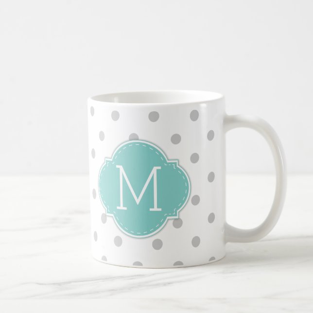Moderne hellgraue Tupfen mit blauem Monogramm Kaffeetasse (Rechts)