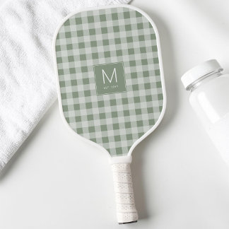 Moderne Hellgrüne Gingham-Monogramm Etablierte Fir Pickleball Schläger