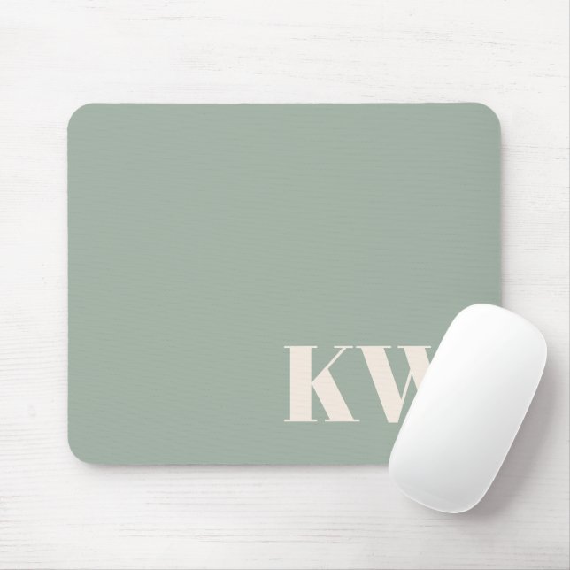 Moderne hellgrüne Monogramm-Initialen personalisie Mousepad (Mit Mouse)