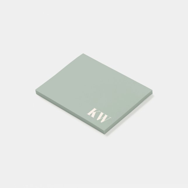 Moderne hellgrüne Monogramm-Initialen personalisie Post-it Klebezettel (angewinkelt)