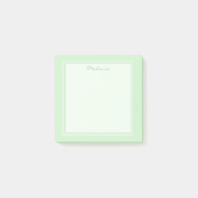 Moderne hellgrüne weiße Rand Schrift Post-it Klebezettel (Vorderseite)