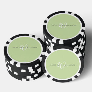 Moderne hellgrüne weiße Schriftmonogramm Pokerchips