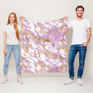Moderne helllila, weiße und goldene Marmoroptik Fleecedecke