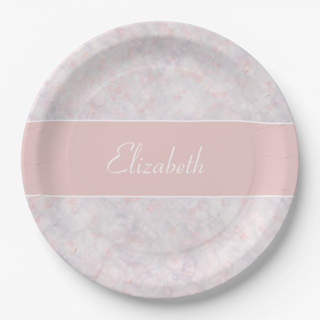 Moderne, hellrosa Bokeh Individuelle Name Papierpl Pappteller (Vorderseite)