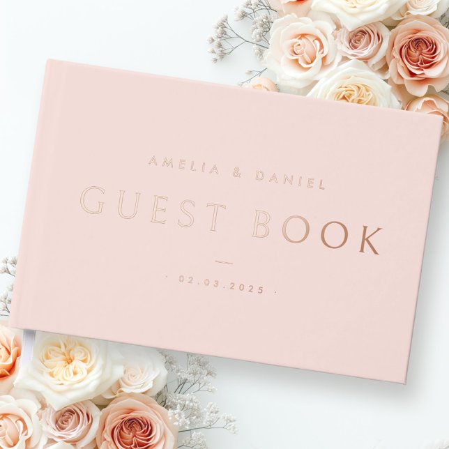 Moderne hellrot rosa Hochzeitsnamen datieren echt Gästebuch (Modern light blush pink wedding names date real foil guest book)