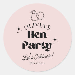 Moderne Hen Party mit individuellem Namen   Rosé P Runder Aufkleber