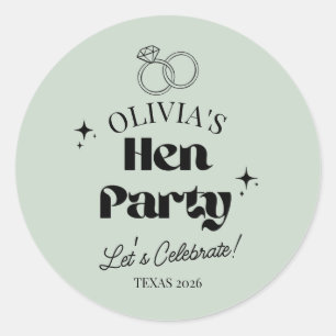 Moderne Hen Party mit individuellem Namen Salbei Runder Aufkleber