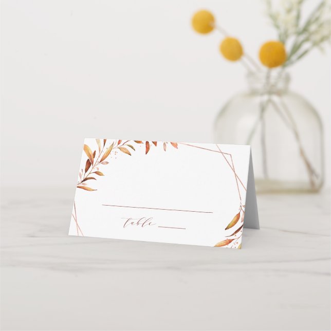 Moderne Herbgreenerie Geometrische rustikale Hochz Platzkarte (Vorderseite)