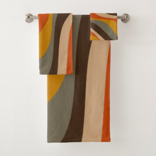 Moderne Herbst-Abstrakte Wavy-Linien in Erdtönen  Badhandtuch Set