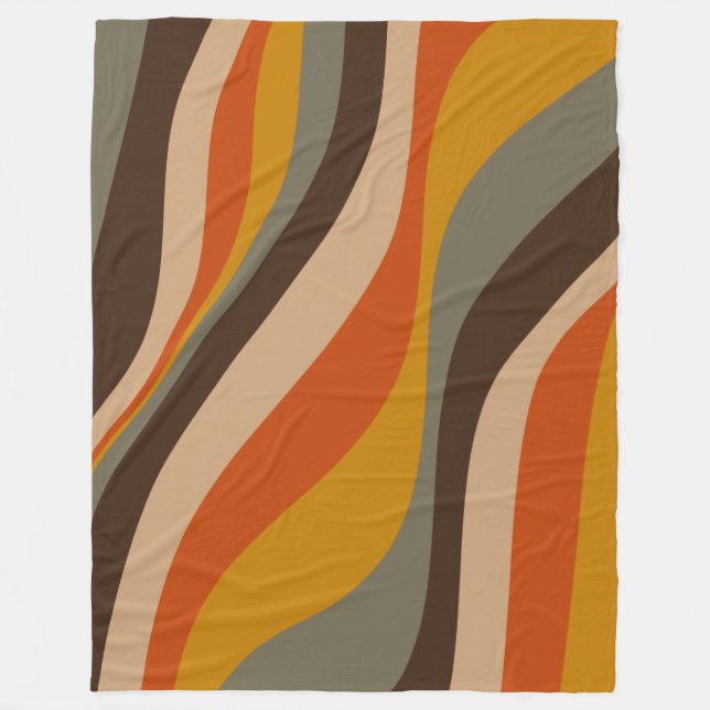 Moderne Herbst-Abstrakte Wavy-Linien in Erdtönen Fleecedecke (Vorderseite)