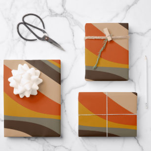 Moderne Herbst-Abstrakte Wavy-Linien in Erdtönen Geschenkpapier Set