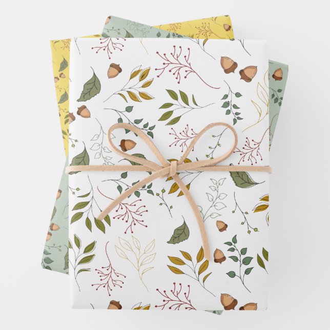 Moderne Herbst-Acorn und Herbstuntergänge Geschenkpapier Set (Beispiel)