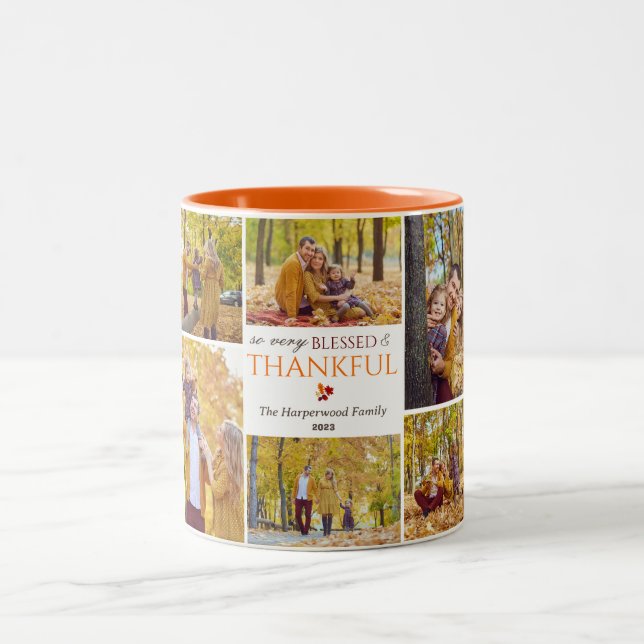 Moderne Herbst Erntedank Familienkollektion Foto C Zweifarbige Tasse (Mittel)