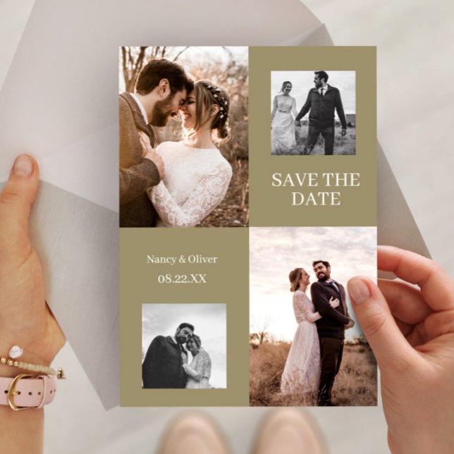 Moderne Herbst-Foto-Collage Save the Date Hochzeit Einladung (Save The Date Wedding Modern Photo Collage Invitation, Wedding Invite Template, Save the Date Card)
