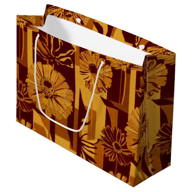 Moderne Herbst-Geometrie-Blumenmuster Große Geschenktüte (Vorderseite Schrägansicht)