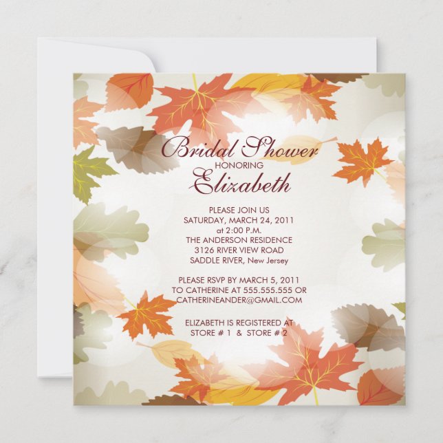 Moderne Herbst-Herbstlaub Bridal Dusche Einladung (Vorderseite)