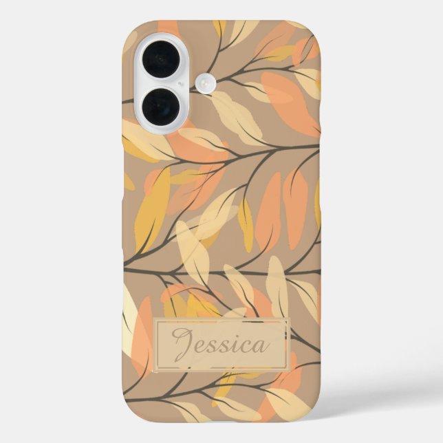 Moderne Herbst-Herbstlaube Muster Personalisiert iPhone 16 Hülle (Rückseite)