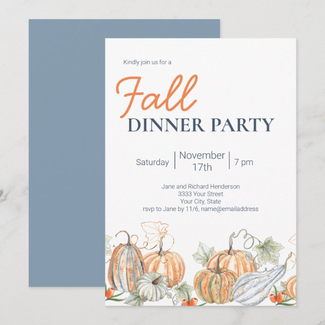 Moderne Herbst Pumpkin Dinner Party Einladung (Vorne/Hinten)