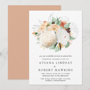 Moderne Herbst-Rose und Peony Bouquet Wedding Einladung