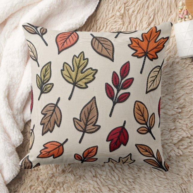 Moderne Herbstblätter bestickte Ästhetik  Kissen (Decke)