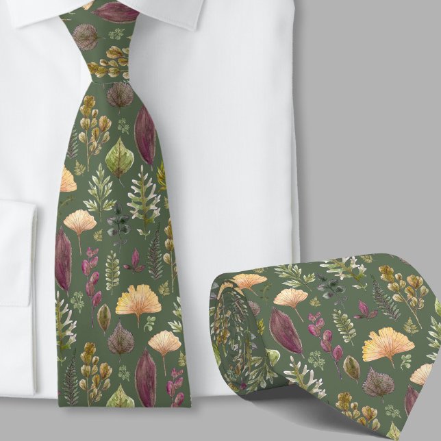 Moderne Herbstblätter Muster botanisch grün Krawatte (Von Creator hochgeladen)