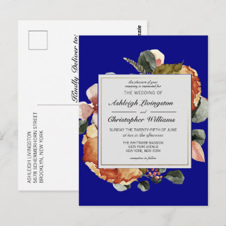 Moderne Herbstblauer Hochzeitseinladung Postkarte