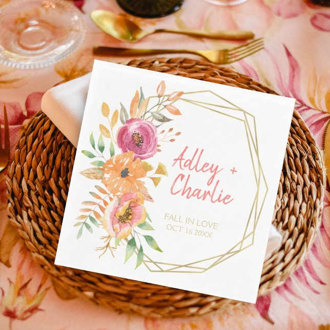 Moderne Herbstflora Wasserfarben Korallendusche Serviette (Von Creator hochgeladen)