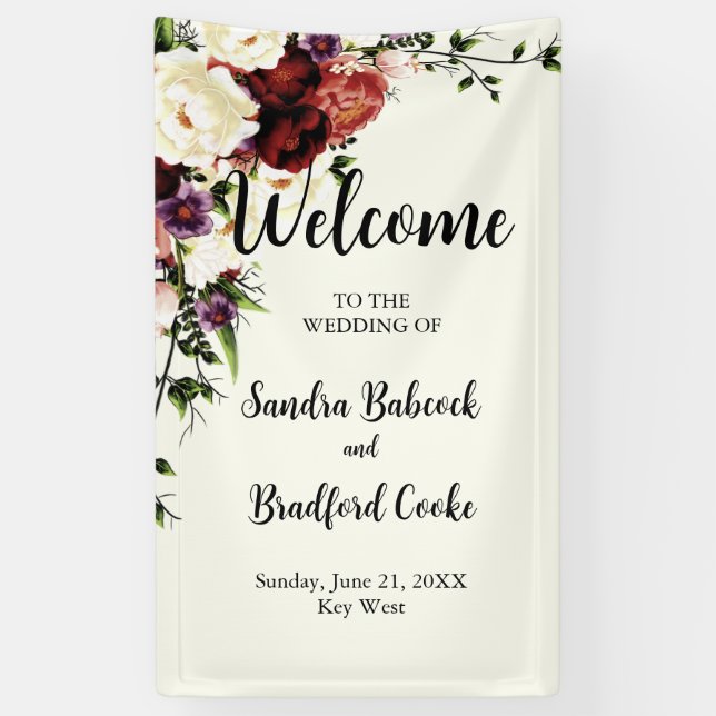 Moderne Herbstflorale Hochzeit Begrüßungszeichen Banner (Vertikal)