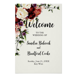 Moderne Herbstflorale Hochzeit Begrüßungszeichen Poster