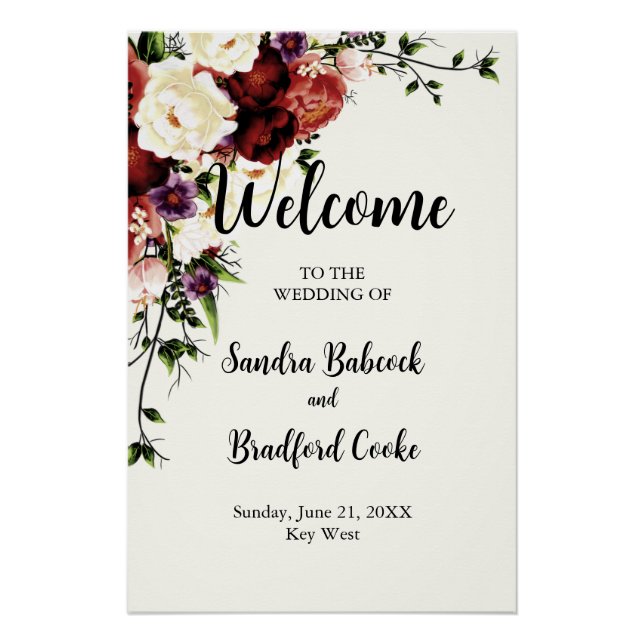 Moderne Herbstflorale Hochzeit Begrüßungszeichen Poster (Vorderseite)