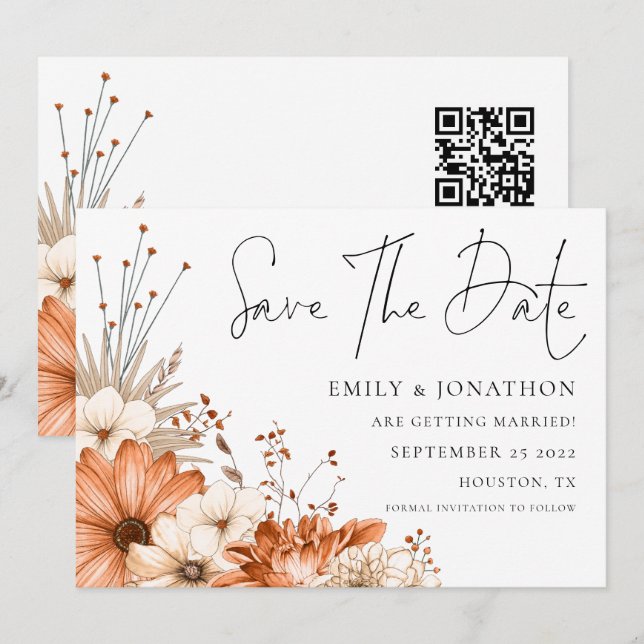 Moderne Herbsthochzeit - QR-Code Save The Date (Vorne/Hinten)
