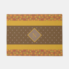 Moderne Herbstlaub Monogram Brown Polka Dot Fußmatte