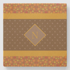 Moderne Herbstlaub Monogram Brown Polka Dot Steinuntersetzer