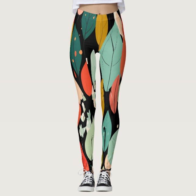 Moderne Herbstlaub-Muster Leggings (Vorderseite)