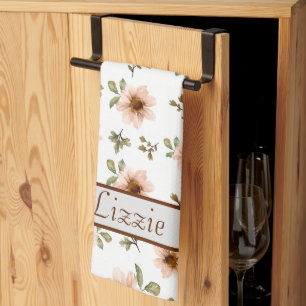 Moderne herbstliche Blumen-Monogramm-Küchenhandtuc Geschirrtuch