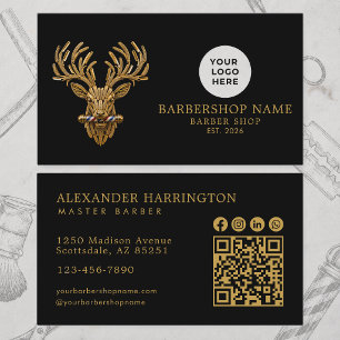 Moderne Herrenbarbier Goldhirsch Qr Code Soziale I Visitenkarte