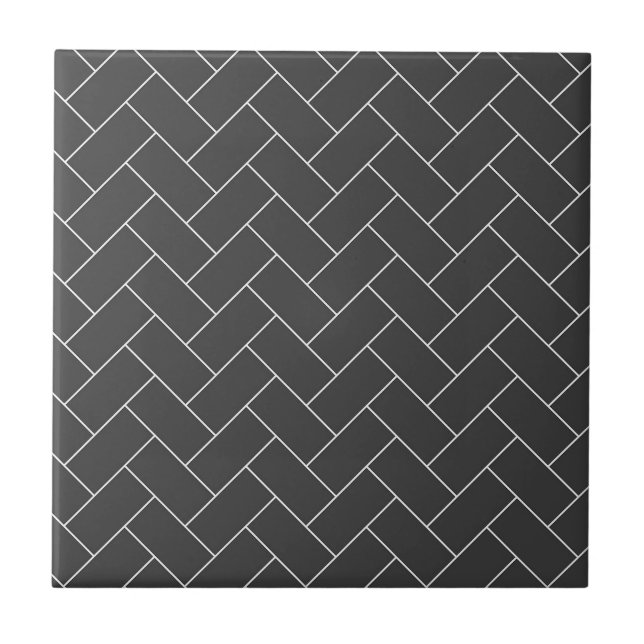 Moderne Herringbone-Schwarz-weiße Keramik Fliese (Vorderseite)