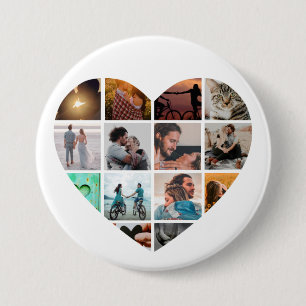 Moderne Herz 14 Foto-Collage Liebe Familie Button