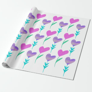 Moderne Herz-Blumen gemusterte Valentinskarten Geschenkpapier