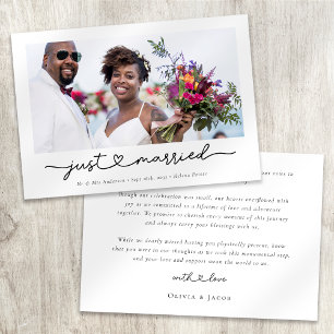 Moderne Herz-Kalligrafie-Just-Married-Foto Ankündigung