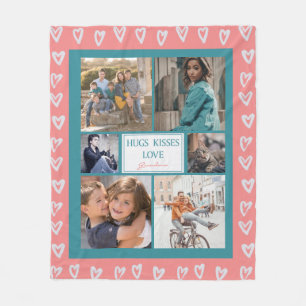 Moderne Herz Liebe Rosa FotoCollage Oma Fleecedecke