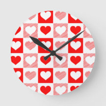 Moderne Herz-Muster-Wanduhr - Rot und Pink