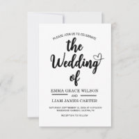 Moderne Herz-Schrift Hochzeit Schwarz und Weiß