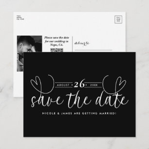 Moderne Herz-Schwarz-Weiß-Chic Save-the-Date-Karte Ankündigungspostkarte