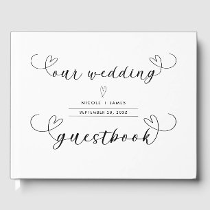 Moderne Herz Schwarz & Weiß Minimale Hochzeit Gästebuch