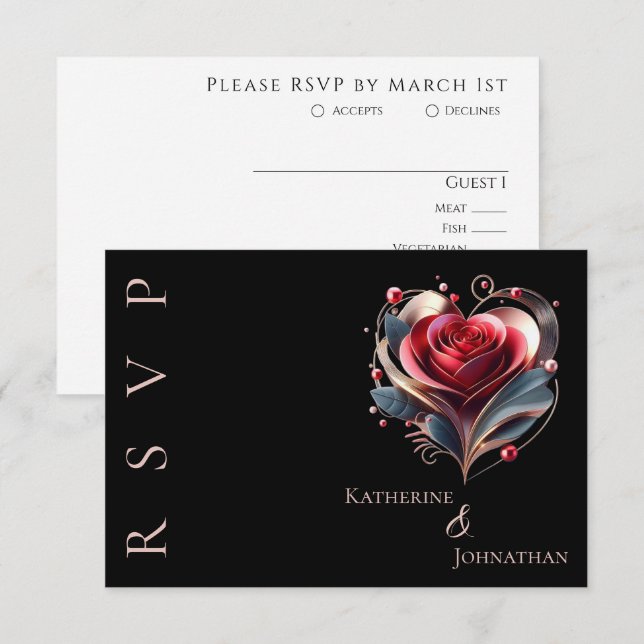Moderne Herz-Shaped-Rose-Hochzeit RSVP Karte (Vorne/Hinten)