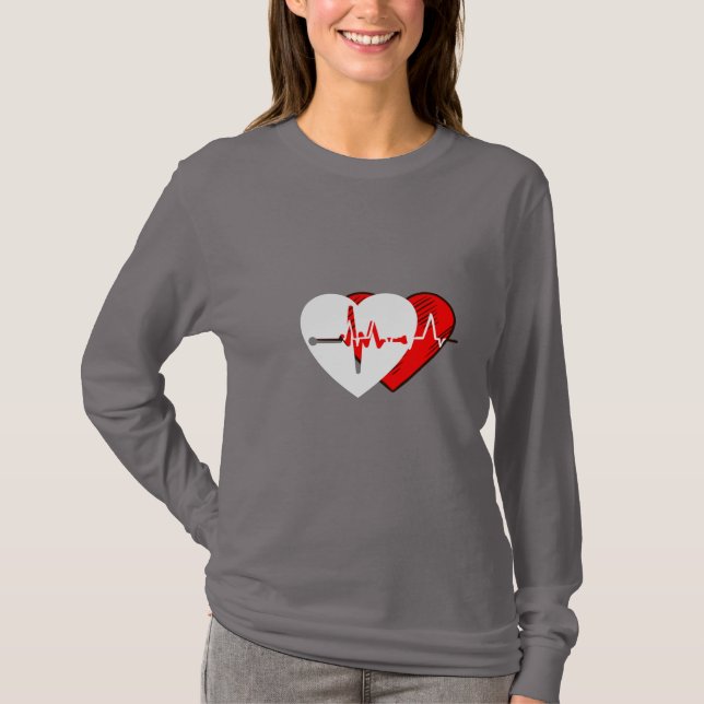 Moderne Herzdruckvorder- und -rückenfrauen grau T-Shirt (Vorderseite)