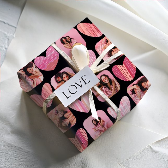 Moderne Herzen & Foto Rosa & Schwarze Bestie Geschenkpapier Set (Von Creator hochgeladen)